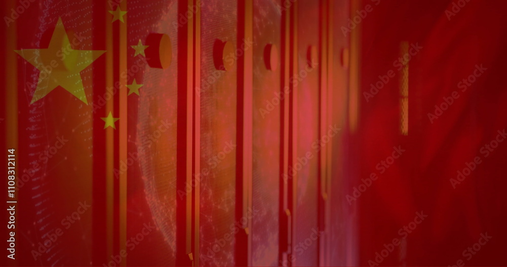Fototapeta premium Image of flag of china and digital data processing over computer servers