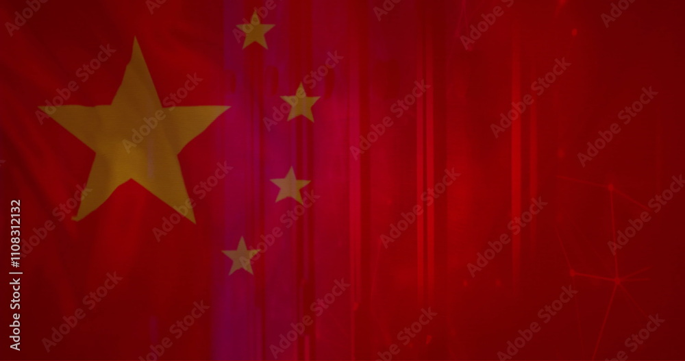 Naklejka premium Image of flag of china and digital data processing over computer servers