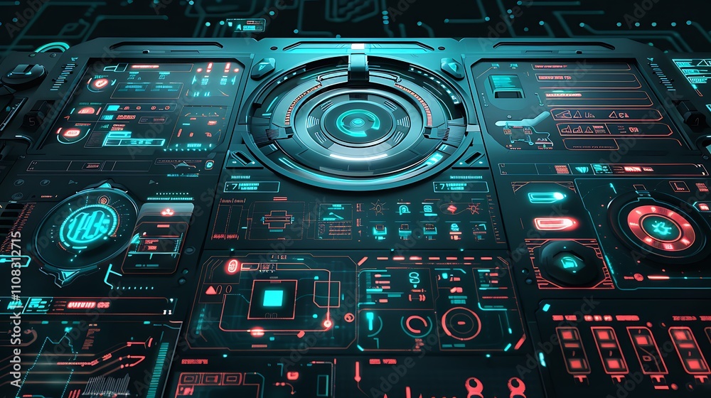 Fototapeta premium Futuristic Interface with Glowing Blue and Red Lights