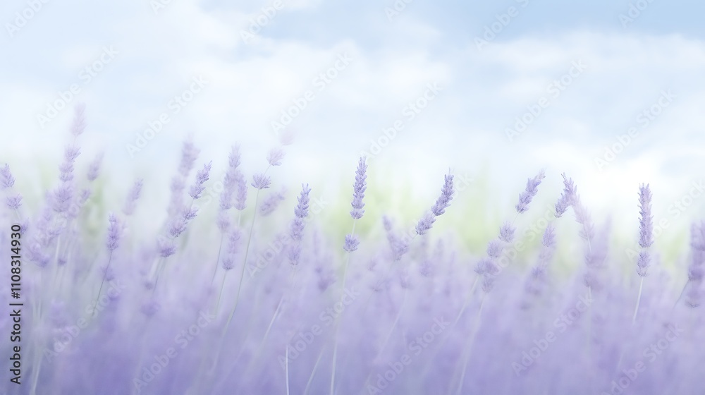 Obraz premium Soft Lavender Field Under A Cloudy Sky