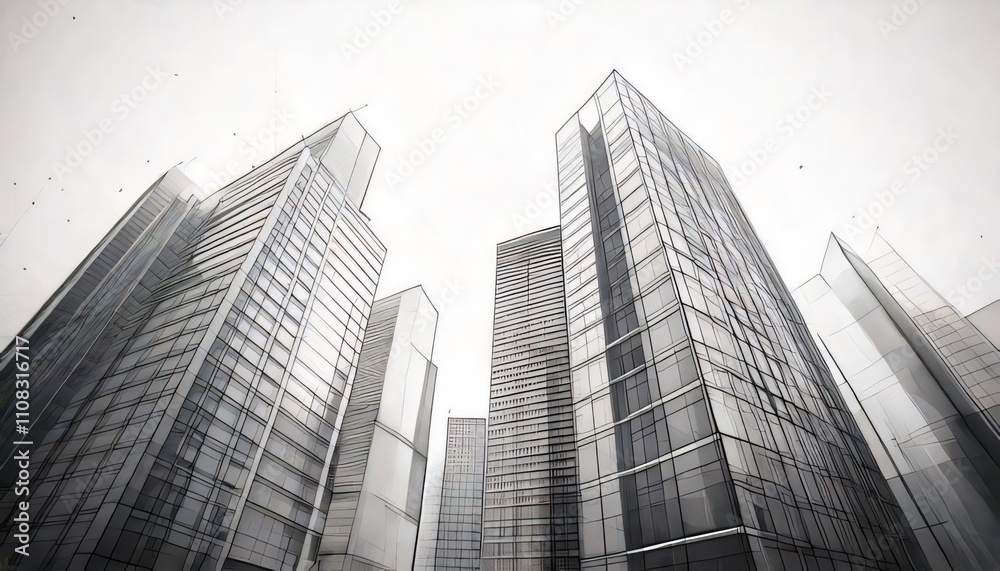 Fototapeta premium white background Modern Architecture building construction perspective design, building sketch line drawing