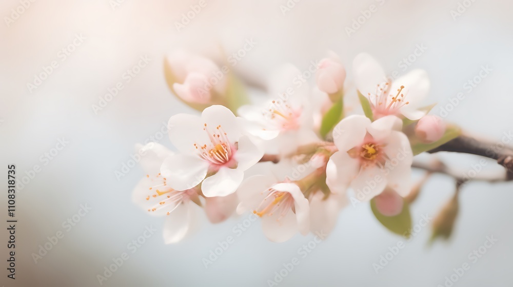 Delicate Pink Blossoms on a Branch in Spring Delicate Pink Blossoms on a Branch in Spring