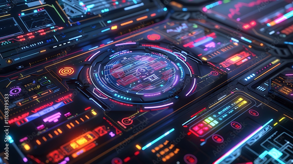 Fototapeta premium Futuristic Interface with Glowing Neon Lights