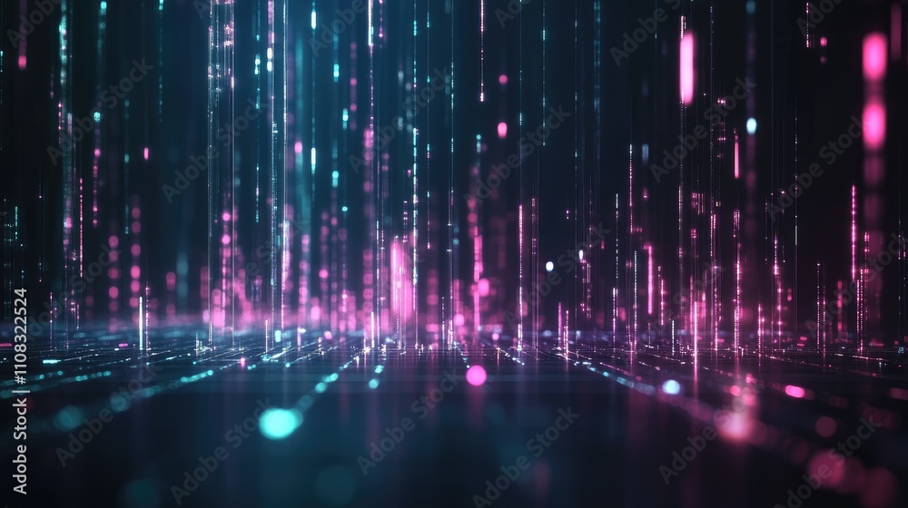 Neon Lights and Digital Data Stream Background Neon Lights and Digital Data Stream Background