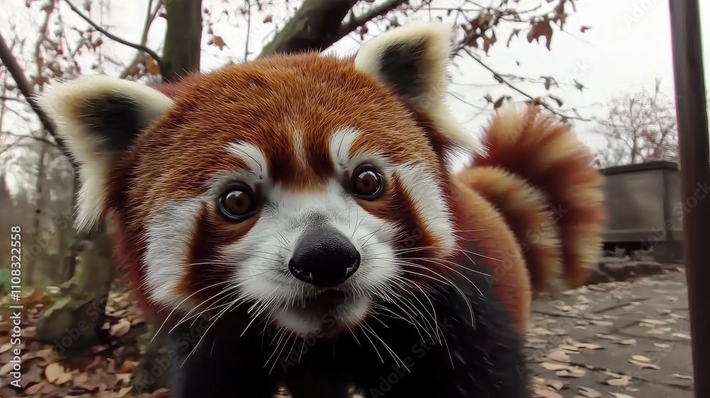 Obraz premium Curious red panda observing nature forest habitat animal natural environment close-up perspective conceptual wonder