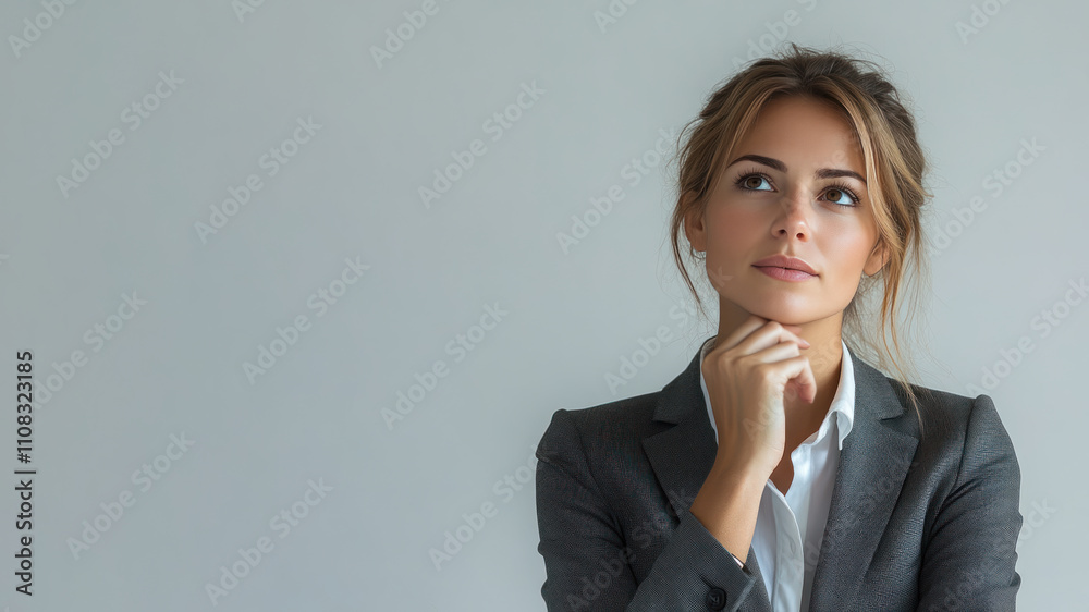 Germany business woman thinking and wondering calculate about ideas Germany business woman thinking and wondering calculate about ideas