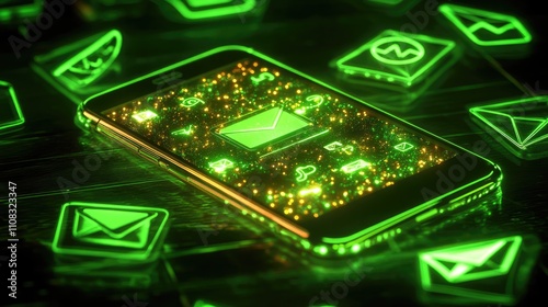 Green Technology with Mobile Phone and Messaging Icons