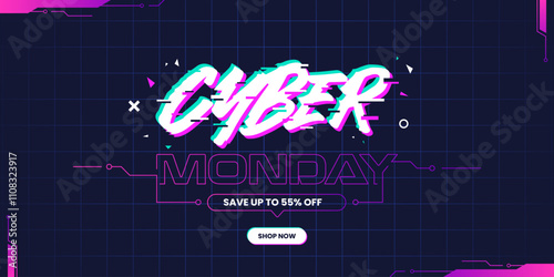 Cyber monday special offer banner with futuristic design. Cyber monday sale banner template background. Cyber monday banner for social media, web banner, or business promotion