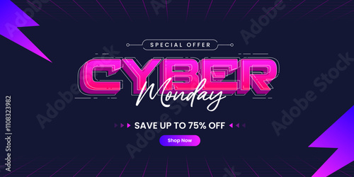 Cyber monday special offer banner with futuristic design. Cyber monday sale banner template background. Cyber monday banner for social media, web banner, or business promotion