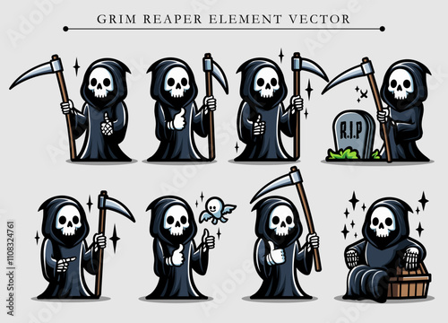 An illustration of grim reaper. Horror and spooky element. Halloween element design. Isolated on clear background. Vector Eps 10