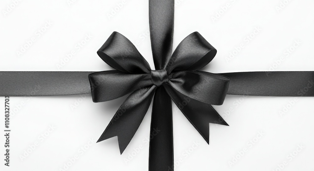 Elegant black satin ribbon tied in a sleek bow, isolated on a pristine white background, ideal for gift wrapping, minimalist designs, and sophisticated occasions. Elegant black satin ribbon tied in a sleek bow, isolated on a pristine white background, ideal for gift wrapping, minimalist designs, and sophisticated occasions.