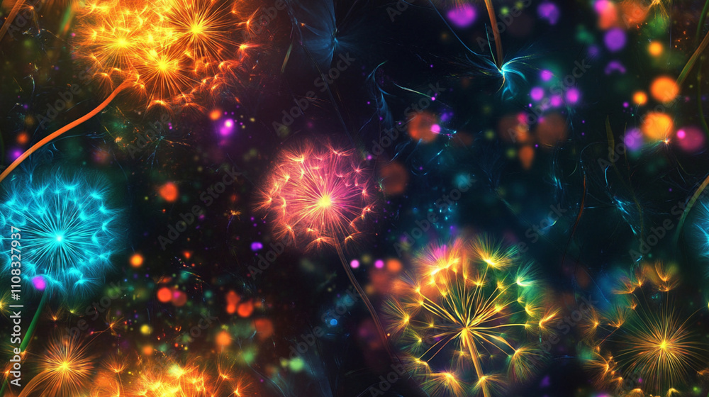 Fototapeta premium Anime Dandelion with Radiant Lights