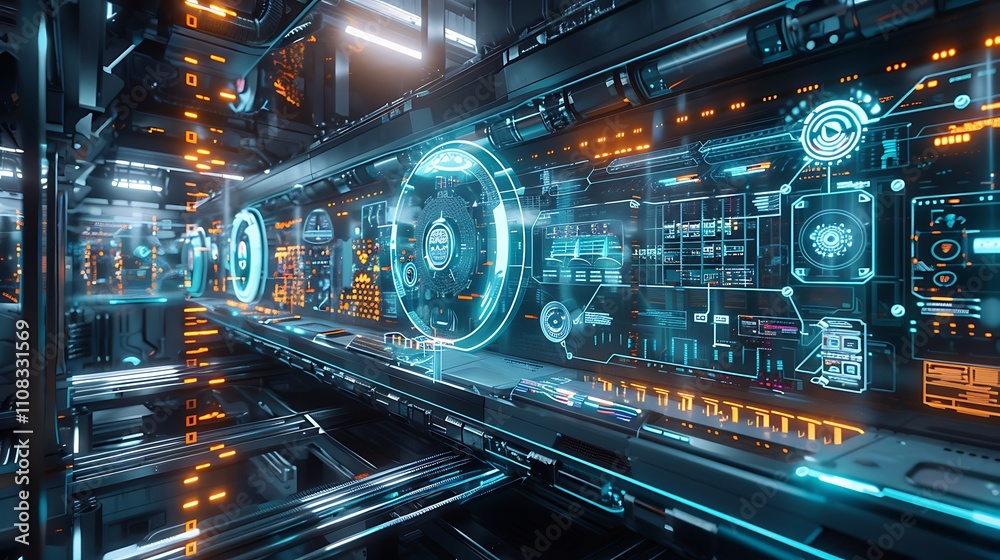 Futuristic Interface Design: Blue and Orange Sci-Fi Control Panel Futuristic Interface Design: Blue and Orange Sci-Fi Control Panel
