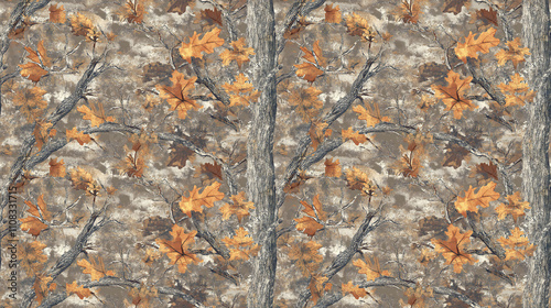 Gray and Brown Earth Tone Style Tree Forest Camo Pattern. Seamless Repeatable Background.