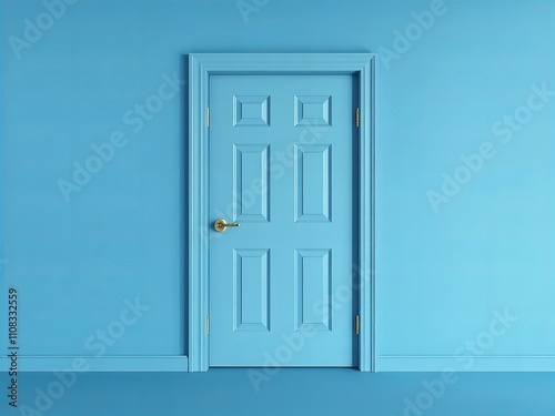 a close up of a door in a blue room with a white wall.