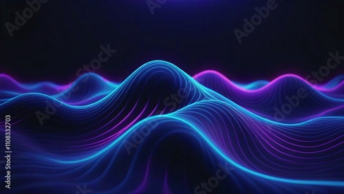 Wallpaper Mural Abstract wavy lines of blue and pink neon light on a black background. Torontodigital.ca