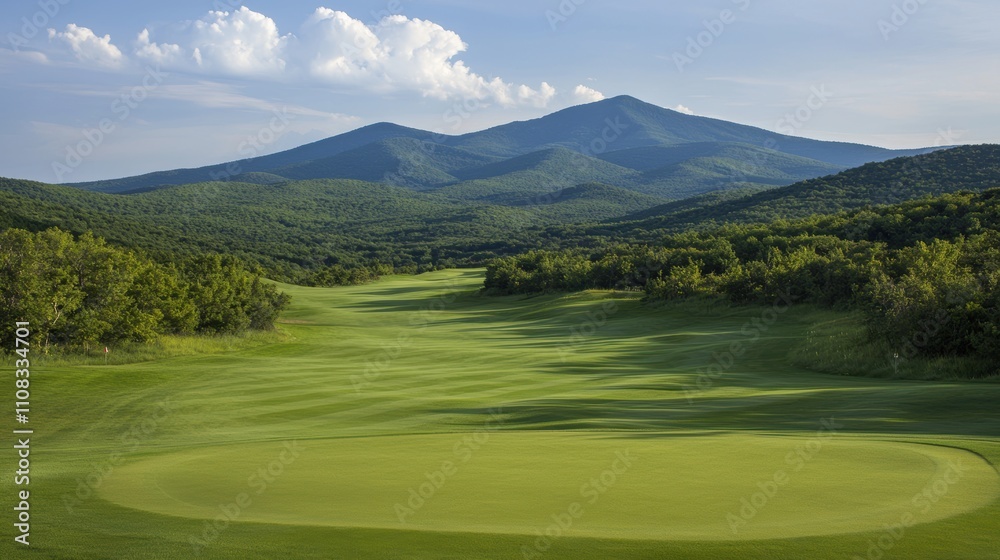 Fototapeta premium A golf course with a green grassy hill