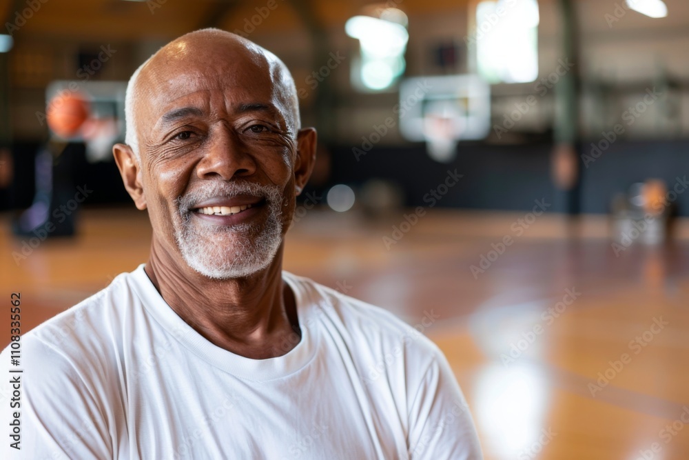 Obraz premium Smiling portrait of a senior male African American basketball player