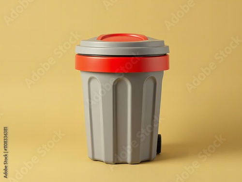 there is a trash can with a lid on a yellow background.