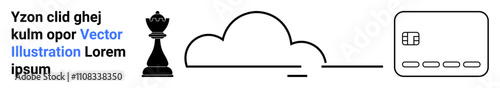 Chess piece, cloud icon, and digital interface represent strategy, cloud technology, and online interaction. Ideal for tech strategies, digital interface, cloud computing, cybersecurity strategic