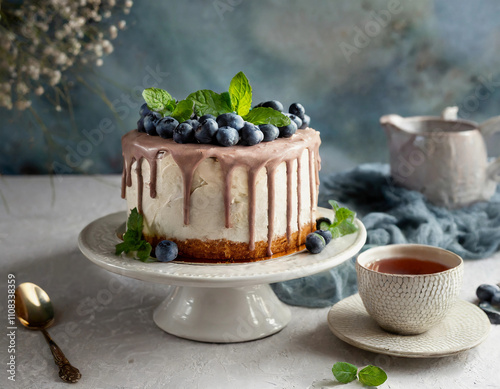 Rustic Themed Birthday Cake with Blueberry and Mint