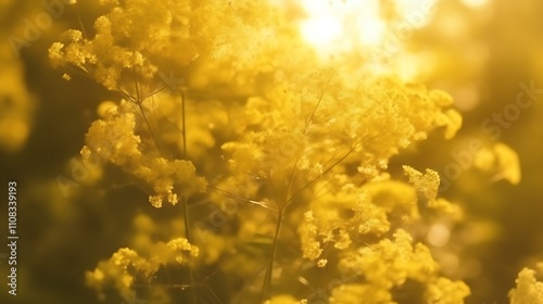 Golden Sunlight Illuminates Delicate Yellow Flowers