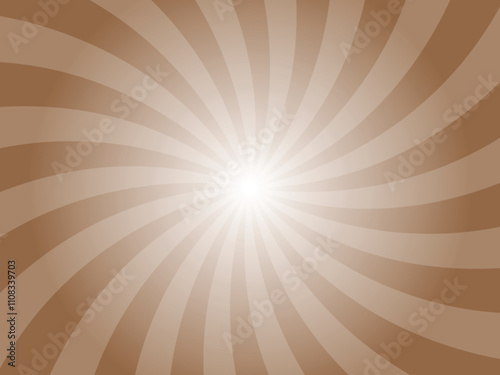 Abstract Brown Background with Rays Retro Starburst Rays. Raw Umber Brown Sunburst Background Vector Illustration Pattern Beam Rays. Spiral Radial Striped Backdrop. Vector Illustration.
