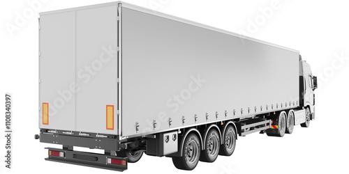 Backside view of cargo truck for make mockup isolated on empty background
