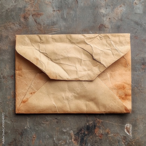 Vintage Crumpled Paper Envelope on Rustic Background