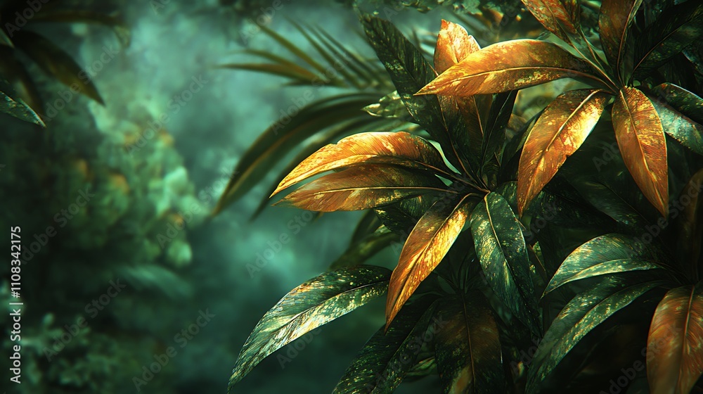 Obraz premium Lush green leaves tropical forest nature photography close-up serenity