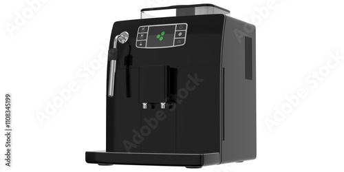 cross view of black digital coffe machine isolated on white background