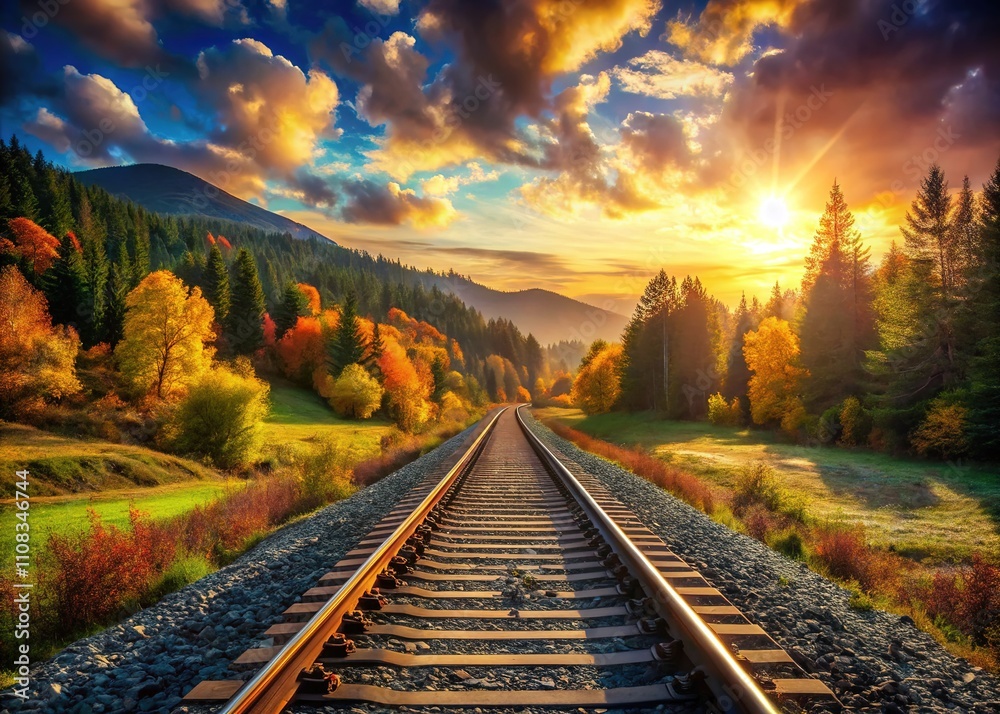 Fototapeta premium Isolated Railway Tracks - Rails on Transparent Background - Vector Illustration