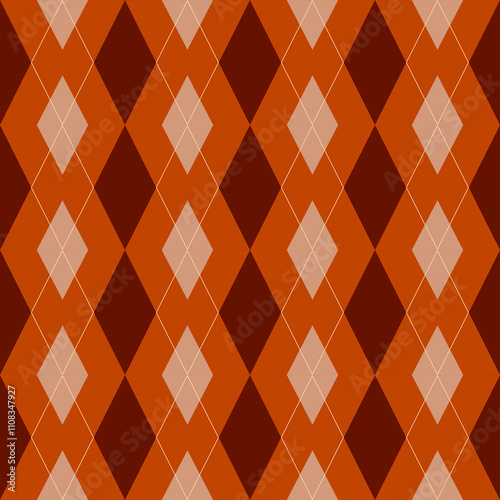 A repeating diamond pattern in warm shades of orange and brown, creating a visually striking geometric design.