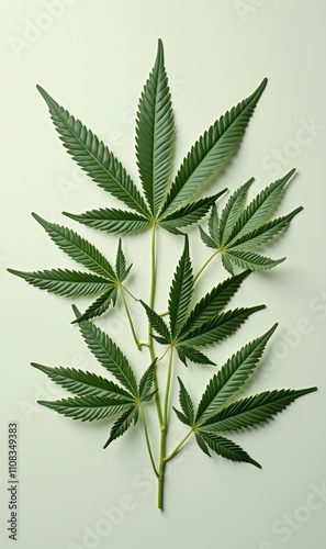 Fresh cannabis leaves on a light background, ideal for botanical, herbal, or wellness themes in marketing and design. photo