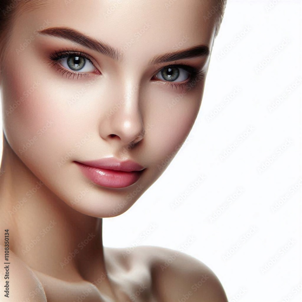 Fototapeta premium Portrait of a Young Woman with Flawless Skin and Piercing Eyes