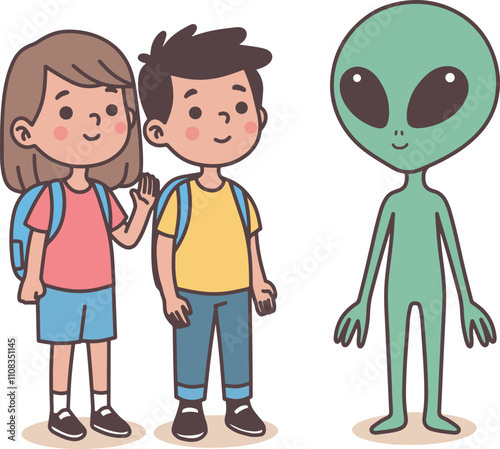 Kids and alien cartoon design art