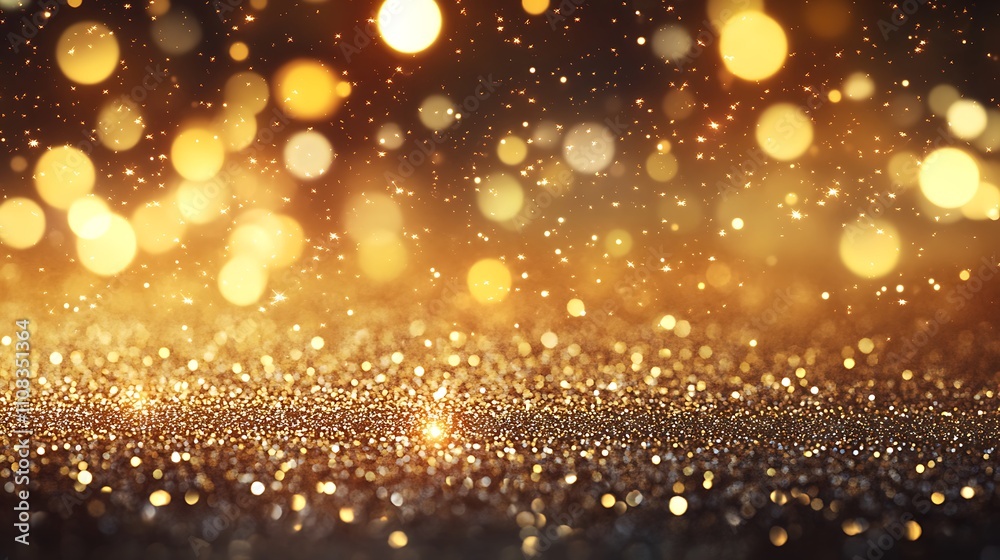 Radiant Golden Sparkles Glitter and Bokeh Lights on Dark Background for festive, Holidays, Banner Radiant Golden Sparkles Glitter and Bokeh Lights on Dark Background for festive, Holidays, Banner