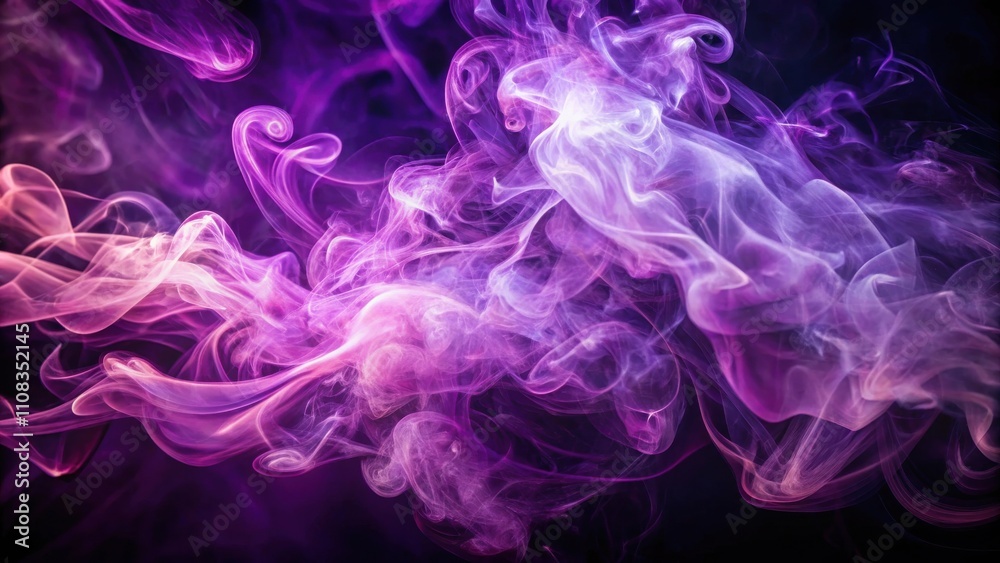 Fototapeta premium Abstract swirling smoke in shades of purple, magenta and white against a dark background.