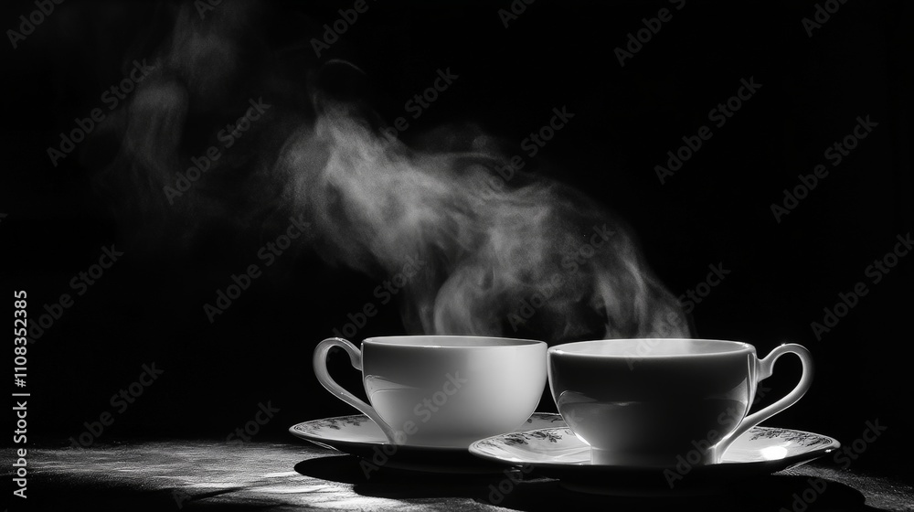 A simple, serene photo of a tea set with steam rising from a cup A simple, serene photo of a tea set with steam rising from a cup