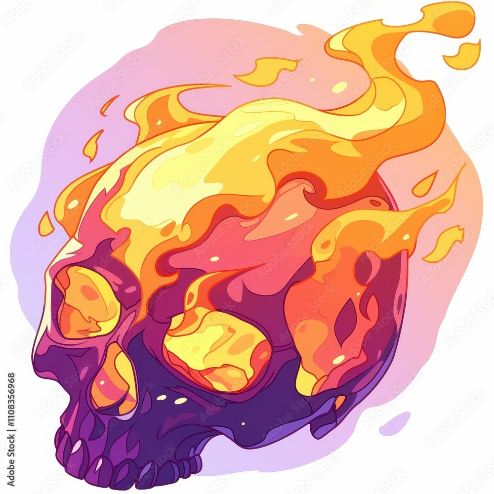 Fototapeta premium Fiery Skull Illustration Colorful Cartoonish Flaming Skull Clipart