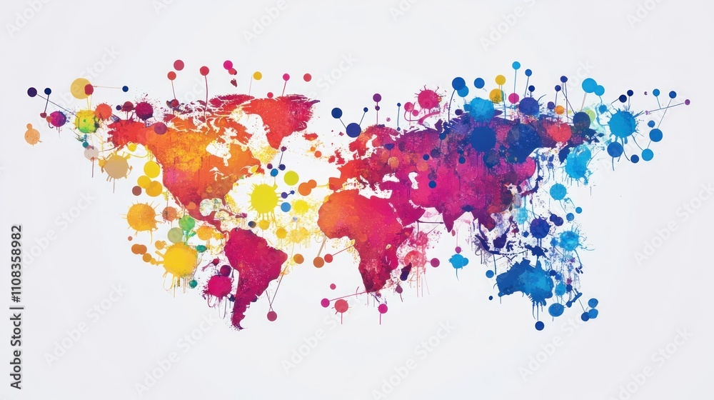 Fototapeta premium Global Connectivity: A Watercolor World Map