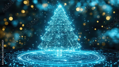 Futuristic christmas tree hologram wireframe design for holiday decoration photo