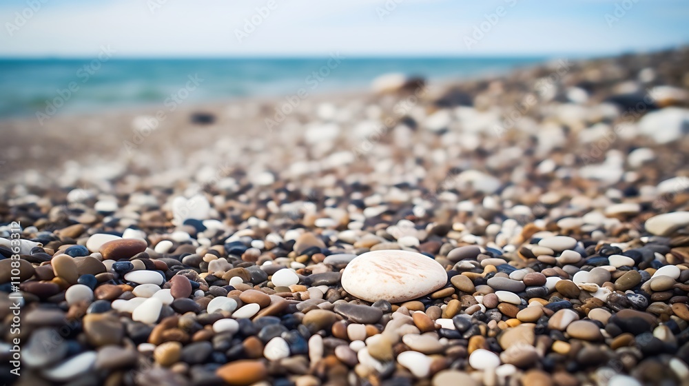 Smooth Stone Rests on Pebble Beach Near Ocean Smooth Stone Rests on Pebble Beach Near Ocean
