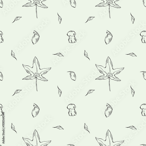 Seamless vector pattern with leaves, mushroom, acorn