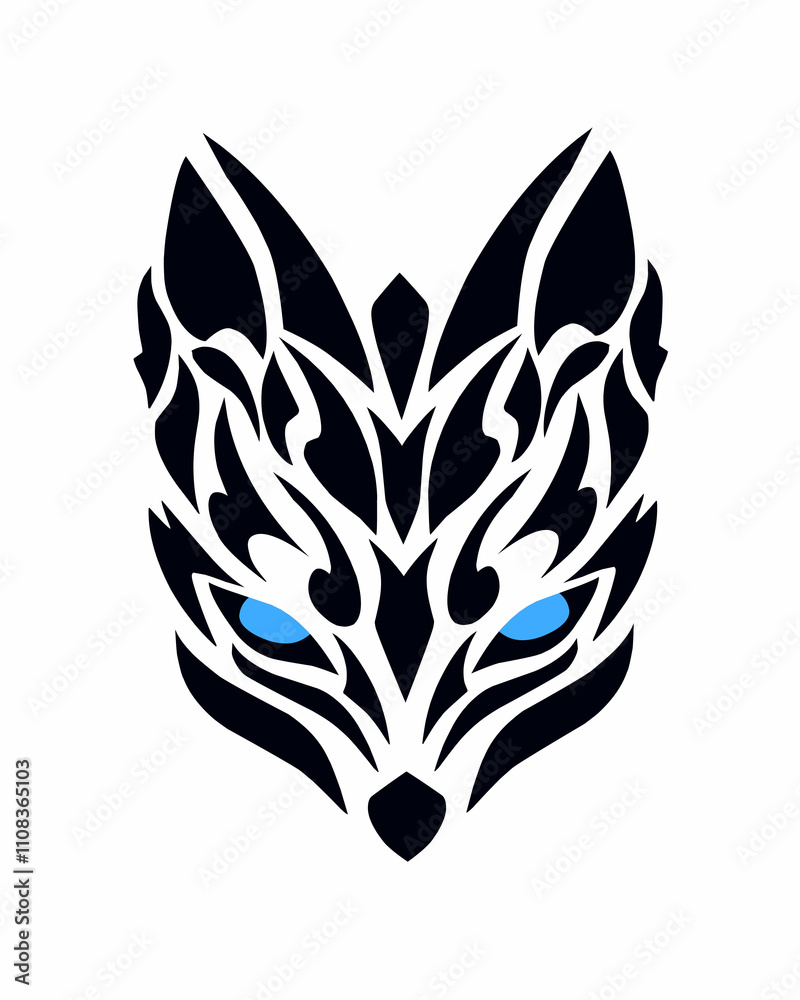 Fototapeta premium tribal art abstract design of wolf face with burning eyes for tattoo