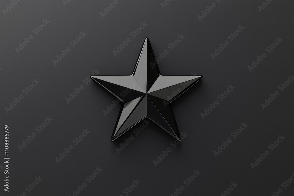 Glossy black star on dark background with geometric design Glossy black star on dark background with geometric design