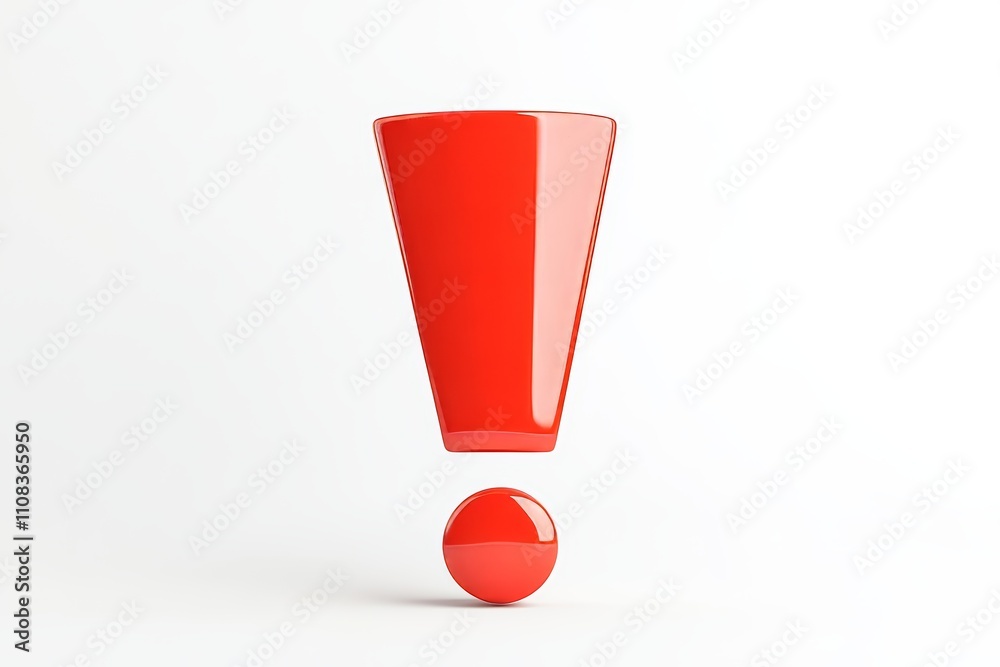 Shiny red exclamation mark on white background for attention grabbing Shiny red exclamation mark on white background for attention grabbing
