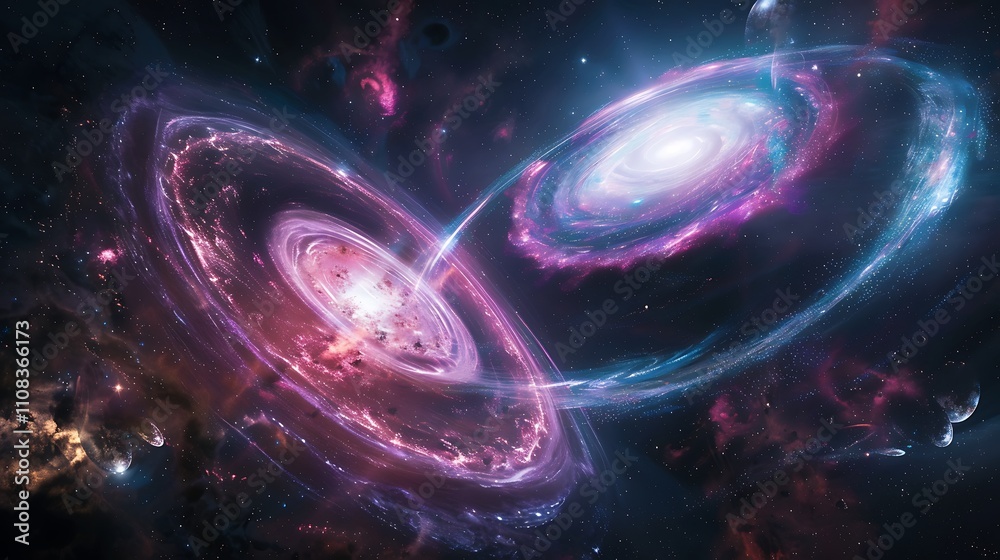 Obraz premium Cosmic Dance: Spiraling Galaxies in Deep Space