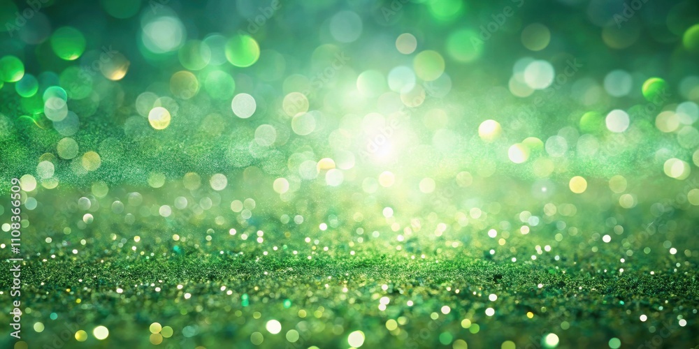 Fototapeta premium Abstract Green Glitter Background with Defocused Lights and Bokeh Effect