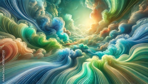 Abstract surreal clouds with flowing colorful waves and vibrant sunlight